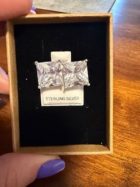 Clear Square CZ Stud Earrings